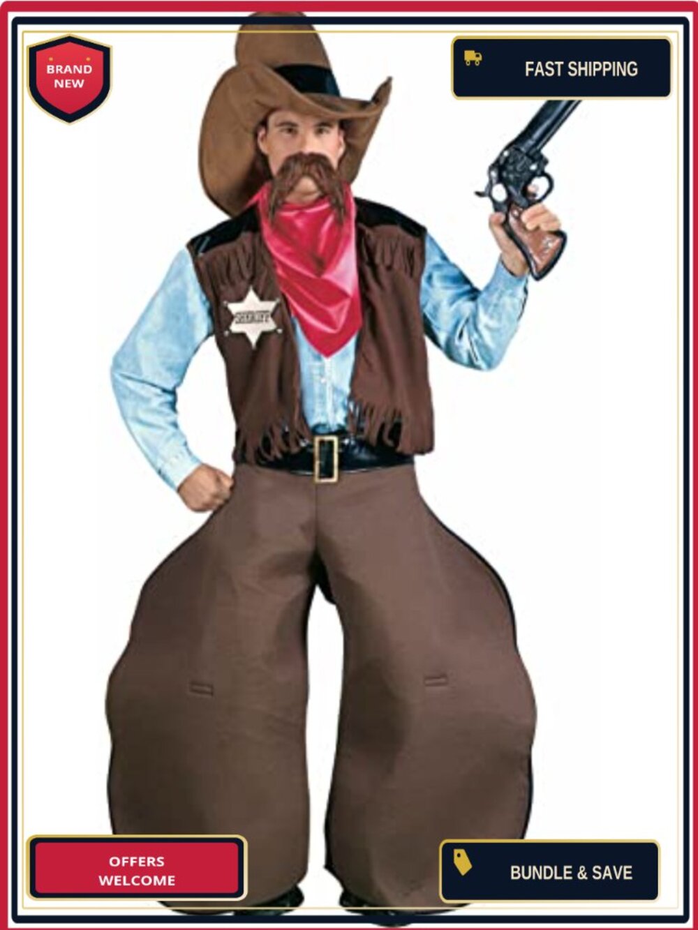 Men's Cowboy Costume Set Hat Bandana Vest Chaps Halloween Cosplay